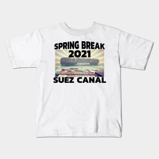 Spring Break 2021 Suez Canal - EverGreen Ever Given Cargo Ship Retro Sunset Kids T-Shirt